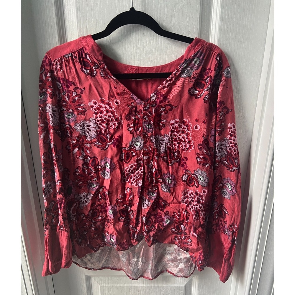 Odd Molly Womens Top Hi Lo Red Multi Bird Hearts Valentine's Day Boho Size 2